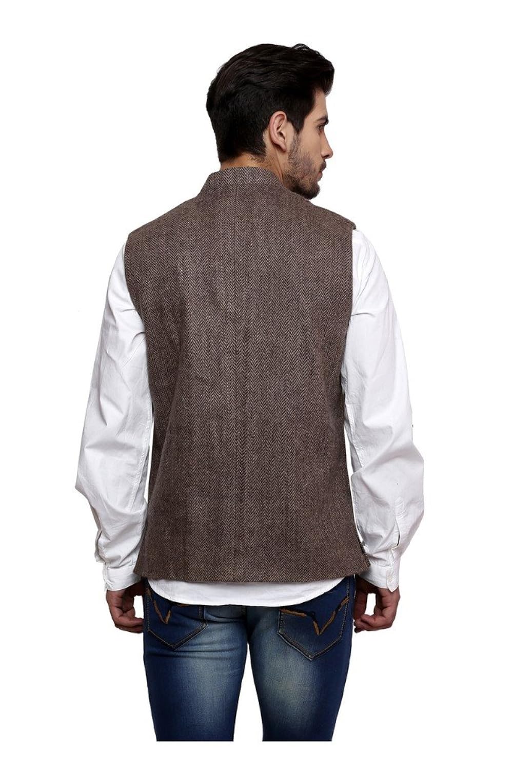 dhrohar men's woolen brown textured nehru waistcoat