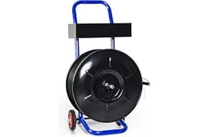 DJSUNPACKING Heavy Duty Strapping Dispenser for 8" x 8" Poly and Steel Strapping -Strapping Cart with Spacious Tray for Strapping Tool Seals and Gloves