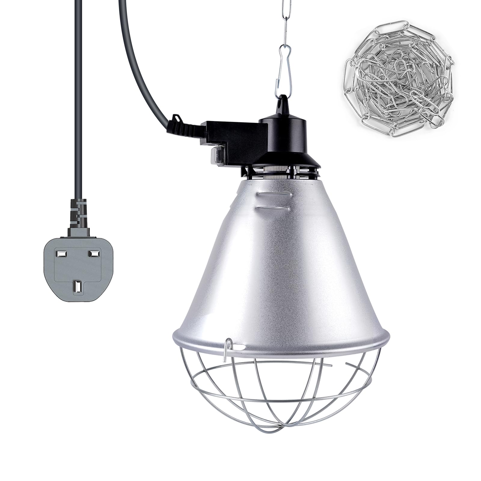 BrightArk Poultry Heat Lamp 250W with 2.5M Wire and 2M Hanging Chain, 2 Modes Energy Saving Switch, Livestock Brooder Lamp Infrared Heat Lamp for Chicks, Ducklings, Puppies, Piglets (No Bulb)