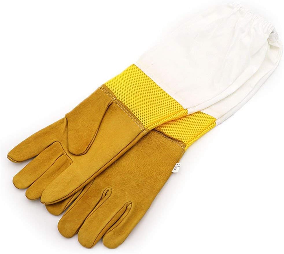 Kyowoll 2020 Upgraded Premium Goatskin Beekeeping Gloves with Vented Sleeves,Long Canvas Protective Sleeves And Elastic Cuffs ,Professional Beekeeper Supplies for Men and Woman