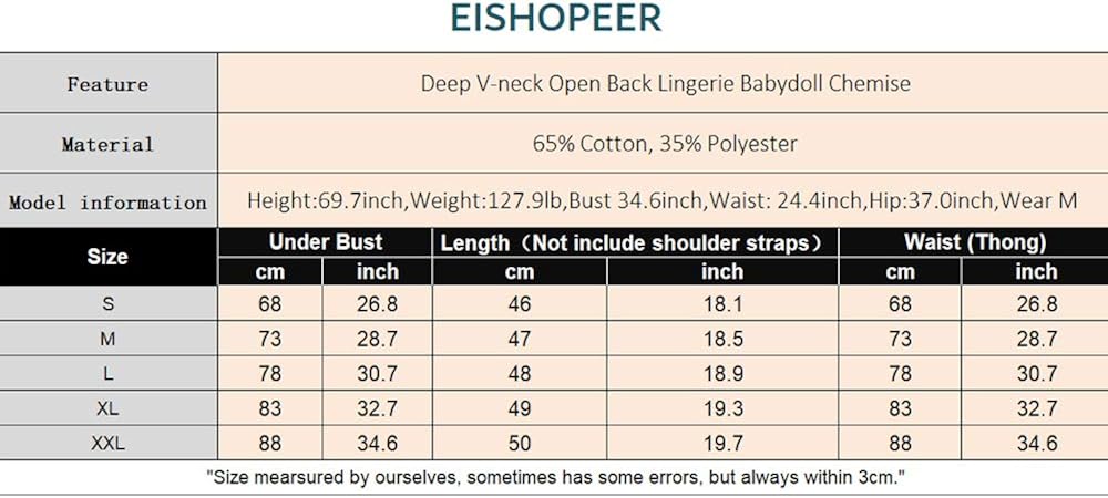EISHOPEER Women's Lingerie Lace Chemise Babydoll Strap Teddy V Neck Open Back Sleepwear: Clothing