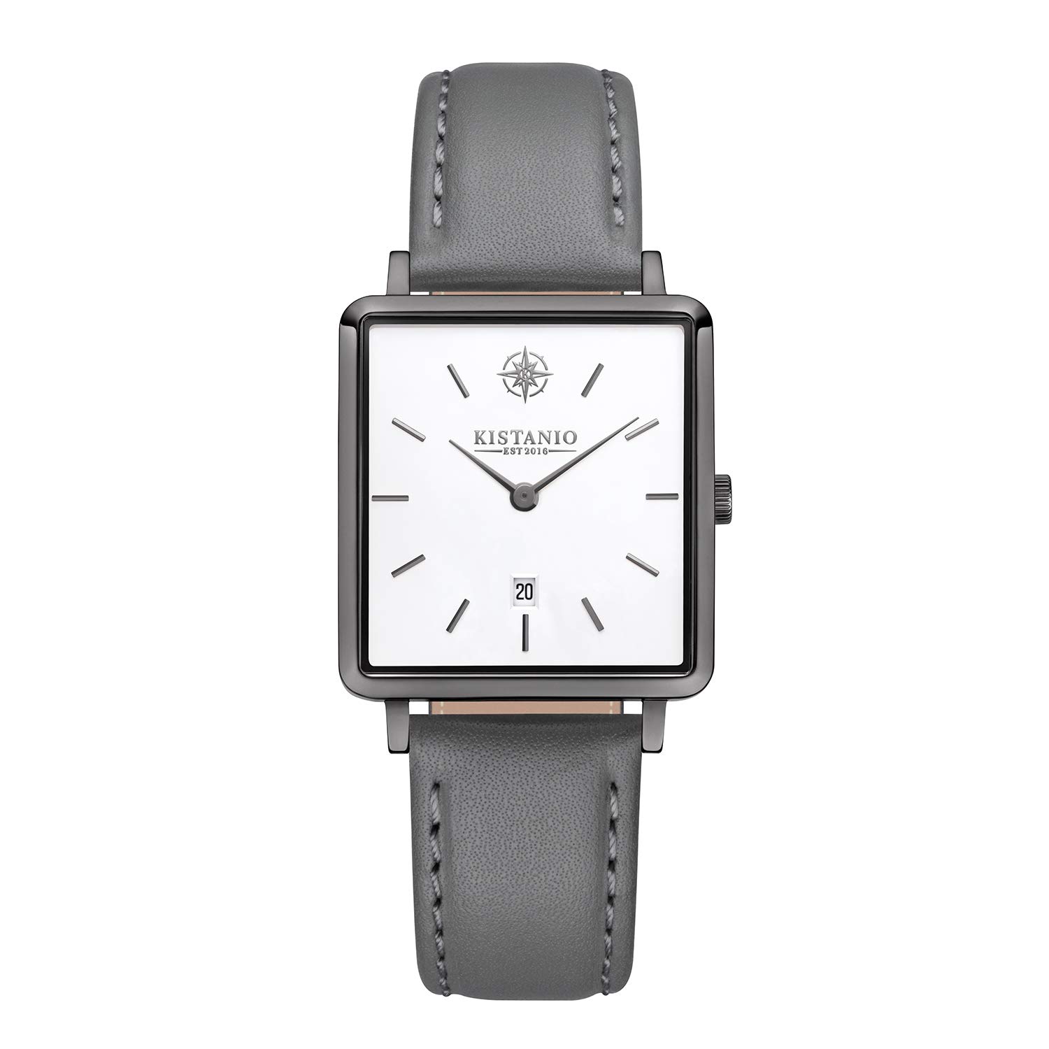 Kistanio Carré GM-WH-L-GR Women's Watch with Leather Strap Date Stainless Steel Gunmetal Sapphire Glass