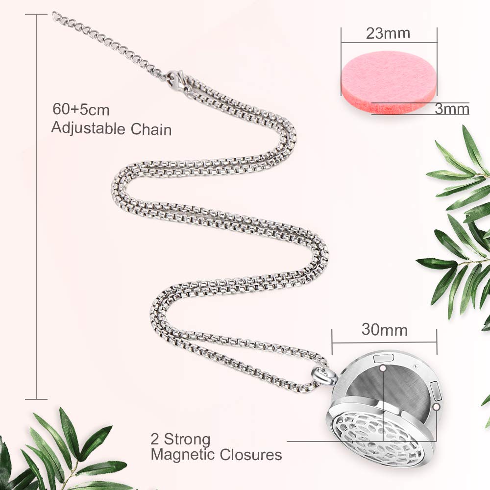 Essential Oil Diffuser Pendant Necklace,Stainless Steel Aromatherapy Diffuser Magnetic Locket Necklaces with 27.6\