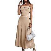 HomRain Women's 2 Piece Skirt Sets：Tube Top Maxi Skirt Sets 2 Piece Outfits for Wedding Formal Causal