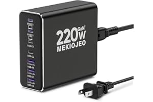 MEKIOJEO Aluminum Alloy 220W USB C Charger GaN Charger Fast USB C Charging Station 7 Ports 65W Laptop Charger for MacBook Pro/Air/iPad Pro/iPhone