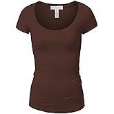 Active Basic Womens Plain Basic Deep Scoop Neck with Cap Short Sleeves