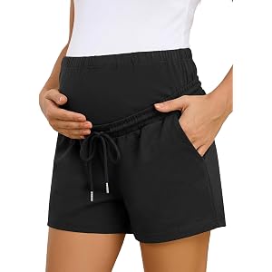 BLENCOT Maternity Shorts Comfy Drawstring Waist Lounge Shorts with Pockets | Maternity Shorts for Women Casual Summer Stretch