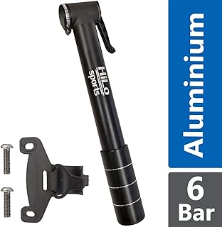 HiLo sports Aluminium Minipumpe Fahrrad alle Ventile - 6 Bar / 90 Psi Rahmenpumpe - Mini Fahrradpumpe mit Rahmenhalterung - Miniluftpumpe - Radpumpe klein