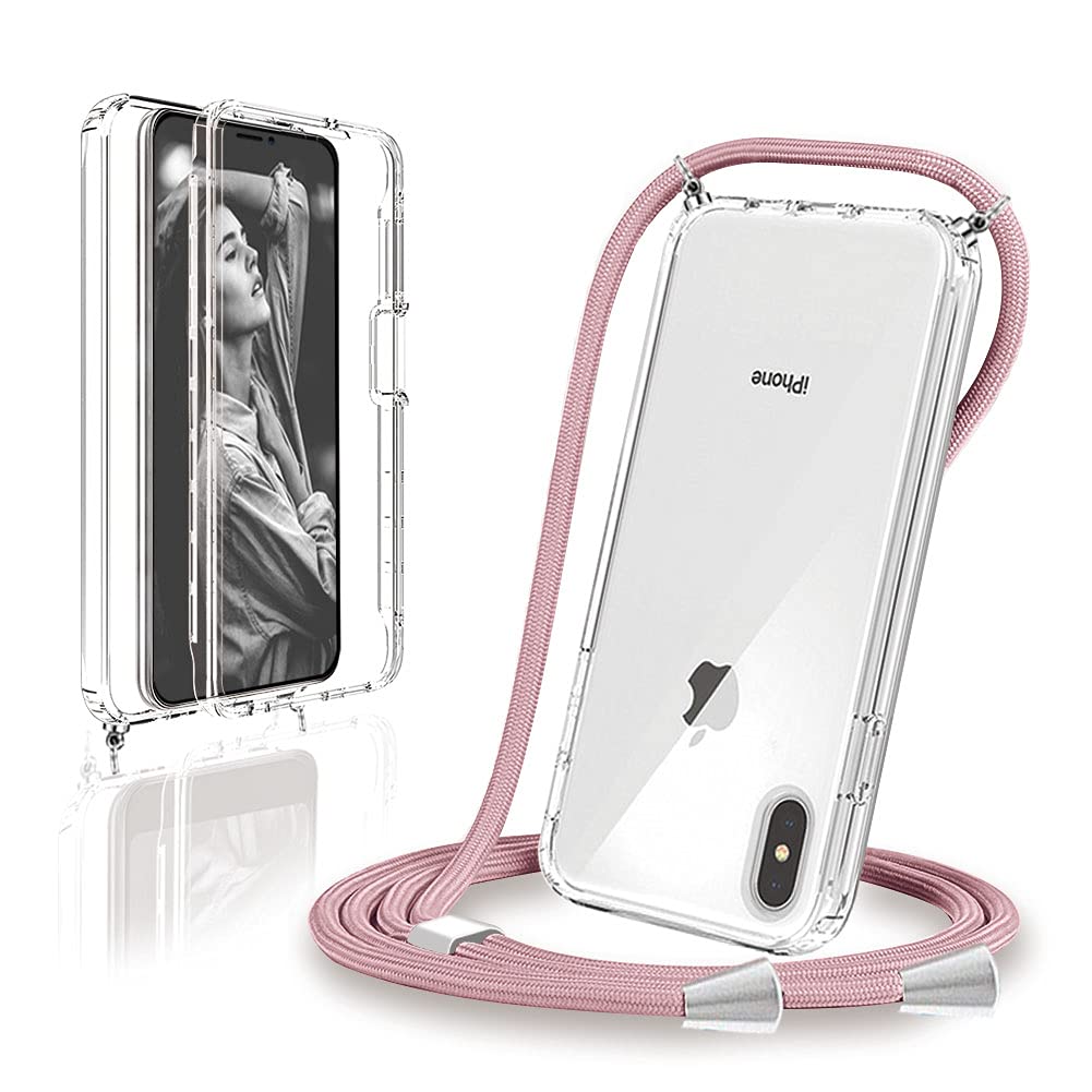 Ptny 360° Full Protection Crossbody Case for iPhone XS Max, Transparent Full Body Cover With Built-In Screen Protector with Adjustable Lanyard Cord Necklace Mobile Phone Cover