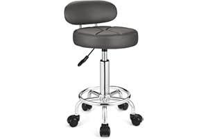 FNZIR Swivel Stools with Wheels Height Adjustable Rolling Spa Stool Backrest Grey