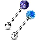 COCHARM 2pcs G23 Solid Titanium Tongue Rings for Women Flower Acrylic Tongue Ring 14g Tongue Barbells Cute Tongue Piercing Jewlery