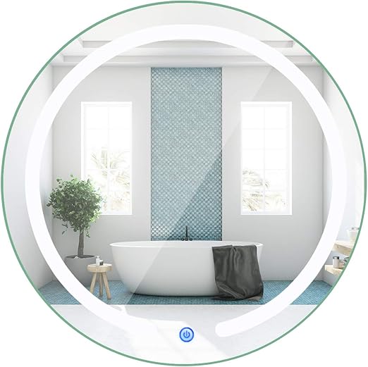Amazon Com Tangkula 20 Led Mirror Round Wall Mount Lighted Mirror Bathroom Bedroom Home Furniture Illuminated Vanity Make Up Lamp Wall Mounted Mirror With Touch Button 20 Furniture Decor
