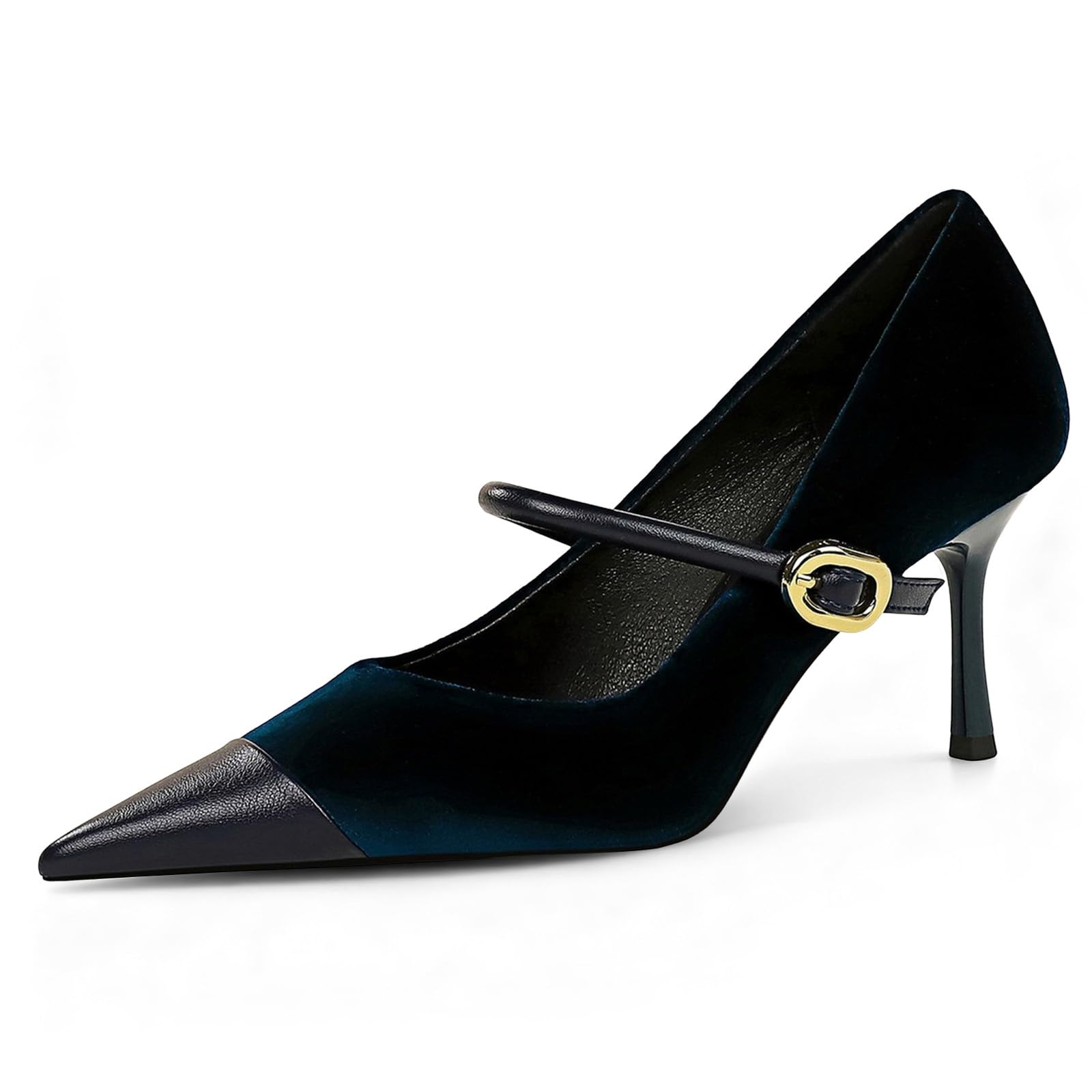 Photo 1 of baobeijiadao Womens Pointed Toe Heeled Pumps Slip On Stiletto Heels Single-Strap Wedding Evening Dressy Shoes Blue 8.5-9