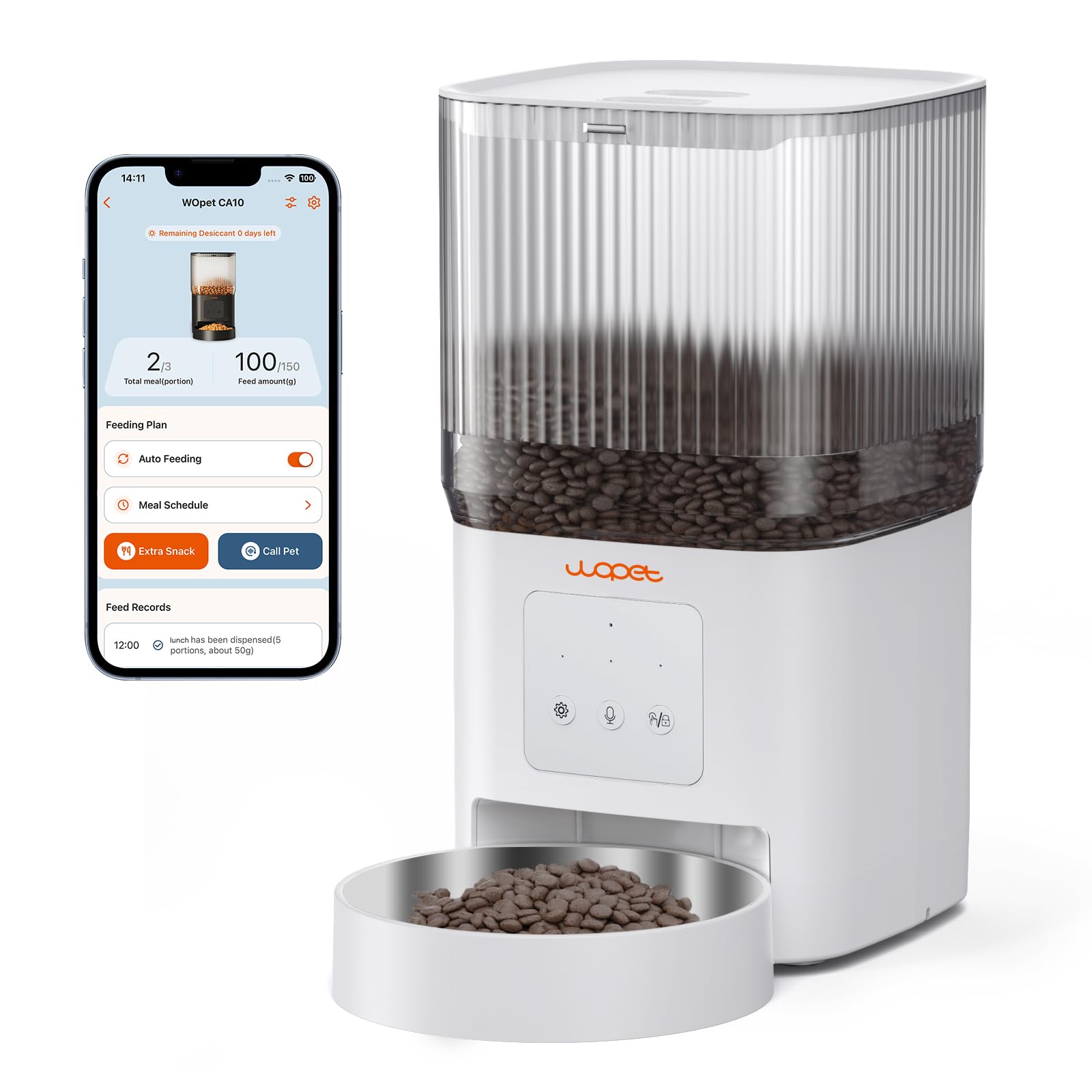 Photo 1 of WOPET Automatic Cat Feeder, WiFi Dog Feeder with APP Control for Remote Feeding, Automatic Cat Food Dispenser with 10S Voice Record,1-10 Meals Per Day for Cats and Dogs