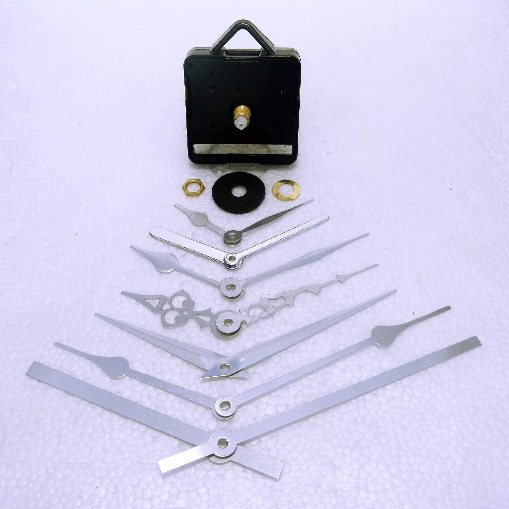 New Replacement Sweep (Non Ticking Quiet) Quartz Clock Movement Mechanism Motor with Silver Hour Minute Second Hands - DIY - Fittings - (Short- 13mm Total Spindle Length) (73mm Spade Hands)