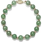 Belacqua Natural Green Jade Bead Bracelet in 14K Yellow Gold, Round 8mm, Length - 6.5 to 8.5 Inches, Fishhook Clasp, Jewelry for Women, Gift Box Included