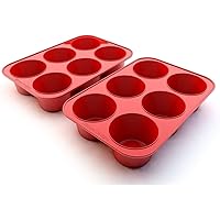 Silicone Texas Muffin Pans and Cupcake Maker, 6 Cup Large, Set of 2, Professional Use