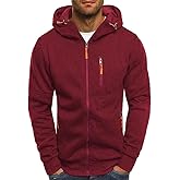 Kroivil Men Hoodies Casual Hoodies for Men with Zip Pockets Full Zip Long Sleeve Sweatshirt Sports Hooded Jacket