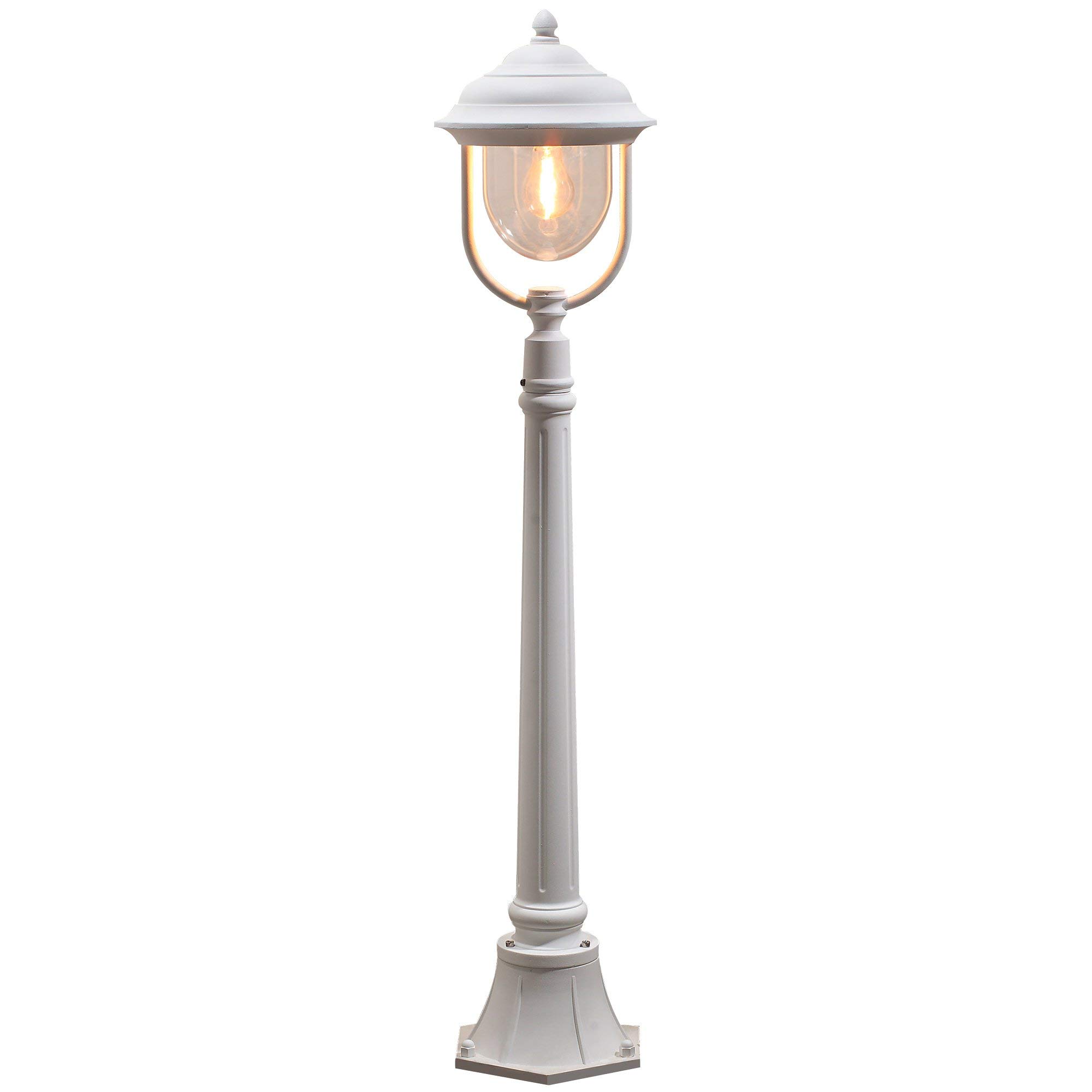 Konstsmide Outdoor Lights/Parma Post Outdoor Light/1 x 75 W E27 Max Bollard/Clear Acrylic Globe/Aluminium/IP43/Outside Light Matt White