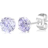 BLISI Hypoallergenic Implant Grade Titanium Silver Stud Earrings - F136/G23 Titanium 6mm Brilliant Cut Cubic Zirconia (CZ) Sparkling Fireworks Design, Sensitive Ears Safe Jewelry for Women & Men