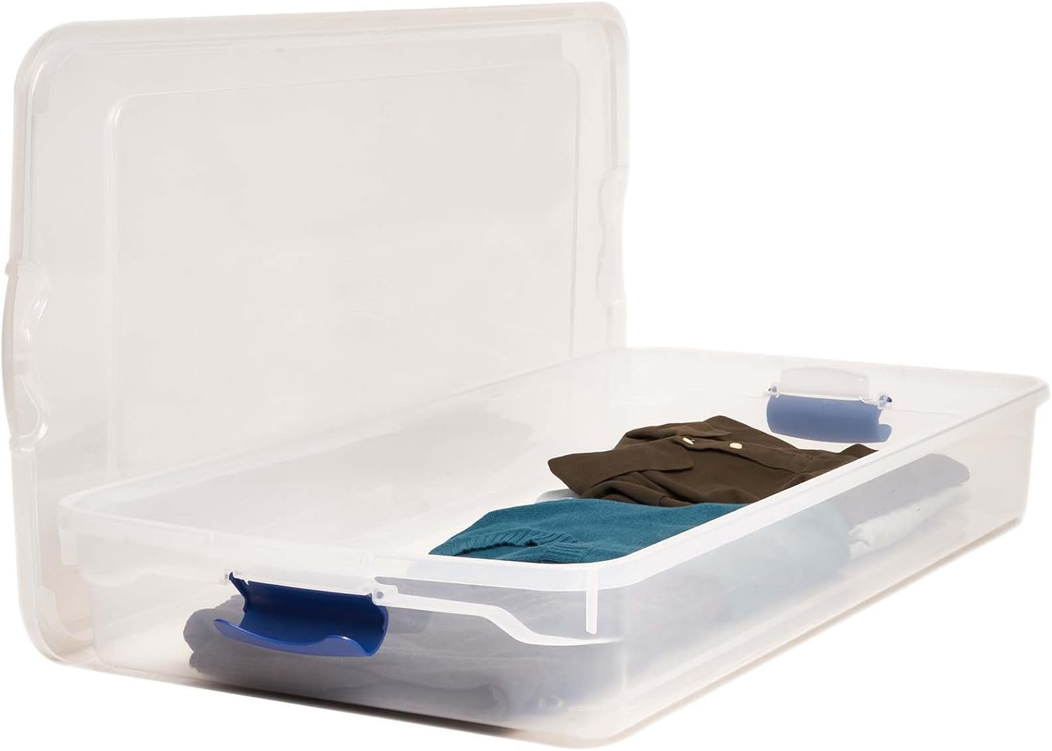 Homz Plastic Underbed Storage, Stackable Storage Bins with Blue Latching Handles, 60 Quart, Clear, 2-Pack: Home & Kitchen