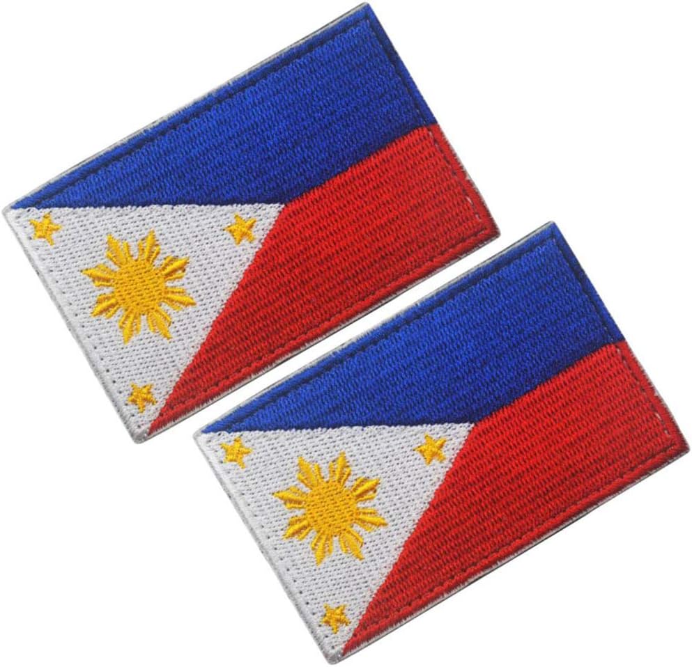 HFDA 2 Piece Different Country Flags Patch - Tactical Combat Military Hook and Loop Badge Embroidered Morale Patch (Philippines 1)