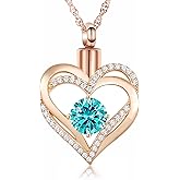 shajwo Cremation Jewelry Heart Urn Necklace for Ashes for Women Gilrs Memorial Keepsake Birthstone Pendant