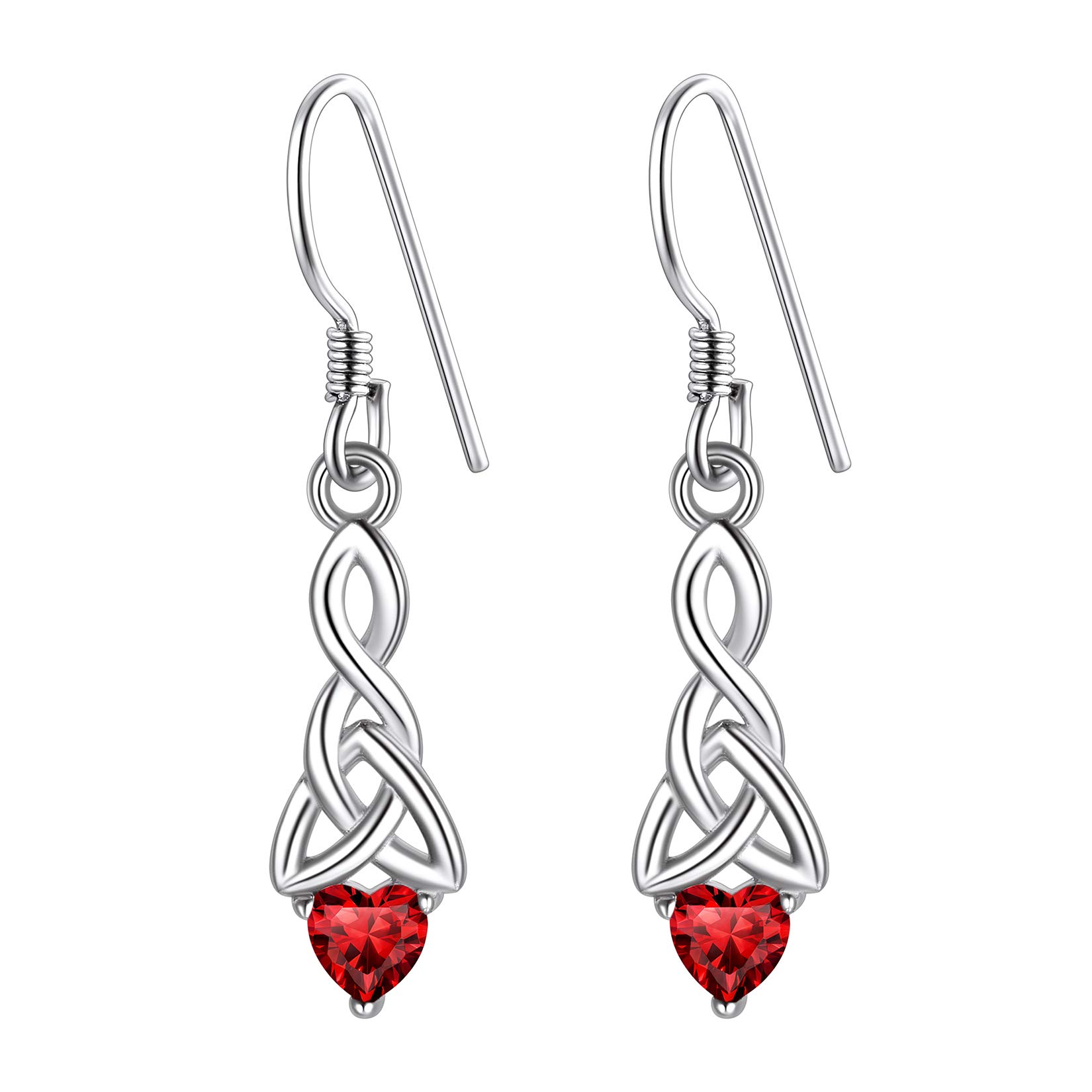 Suplight Celtic Birthstone Earrings, January Birthstone Dangle Earrings, Garnet Drop Earrings, Womens Birthstone Jewelry, 925 Sterling Silver Celtic Dangle Earrings For Women Girls — image 1