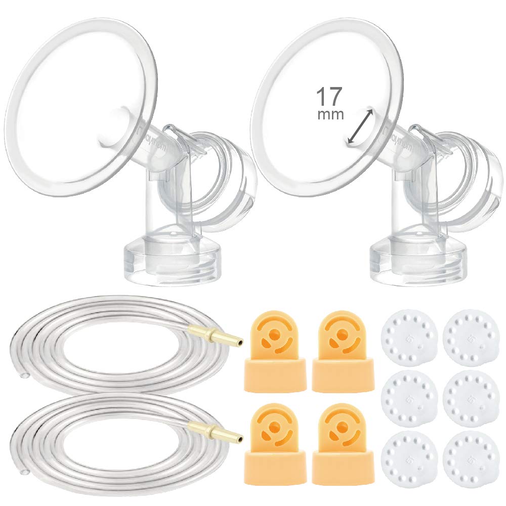 Maymom Breast Pump Kit Compatible with Medela Pump in Style Pumps; 2X Breastshields, 4 Valves, 6 Membranes, & 2 Pump-in-Style Tubing; (17 mm)