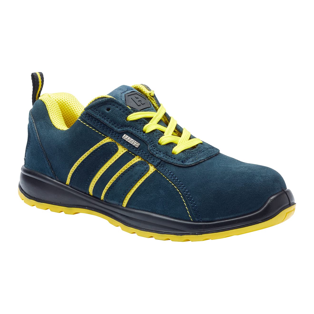 Blackrock Hudson Steel Toe Cap Safety Shoes, Mens and Womens, Workwear, Non Slip, Wide Fit Trainers, Suede, Blue/Yellow, Lightweight Safety Shoes - Size 5