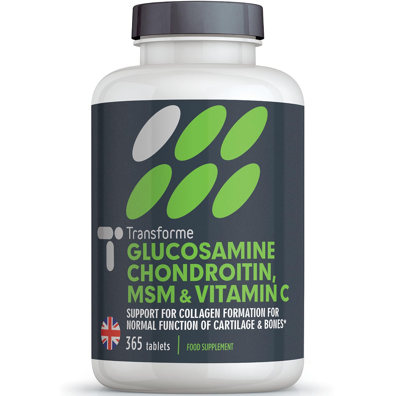 Transforme Glucosamine Chondroitin MSM Vitamin C, 365 Tablets, High Strength Complex, Up to 1 Year Supply, Easy to Swallow, UK Made