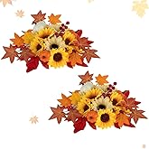 BLOSMON Fall Flowers Artificial for Decoration: 2 Pcs Fake Sunflower Maple Leaf Flower Balls for Thanksgiving Table Centerpieces - Faux Autumn Floral Arrangements for Home Decor