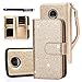 TabPow Moto Z Play Droid Case, 10 Card Slot - [ID Slot] Wallet Folio PU Leather Case Cover with Detachable Magnetic Hard Case for Motorola Moto Z Play Droid (2016) - Glitter Gold