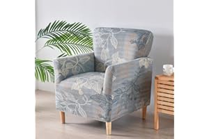 Elehealthy Stretch Chair Covers Banquet Armchair Slipcovers Printed Armchair Sofa Covers Chair Slipcover Anti-Slip Furniture Protector for Living Room Friendly for Kids Pets (Grey Leaf)