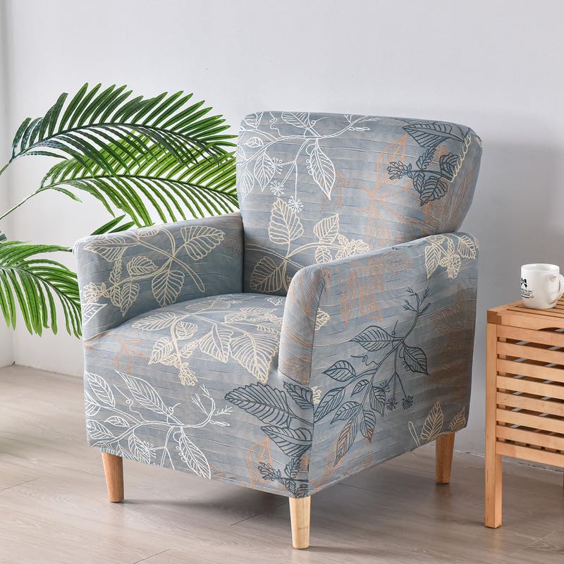 Photo 1 of Elehealthy Stretch Chair Covers Banquet Armchair Slipcovers Printed Armchair Sofa Covers Chair Slipcover Anti-Slip Furniture Protector for Living Room Friendly for Kids Pets (Grey Leaf)