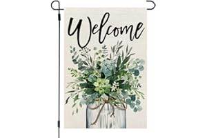 CROWNED BEAUTY Spring Eucalyptus Mason Jar Garden Flag 12x18 Inch Double Sided for Outside Welcome Burlap Small Yard Flag Green