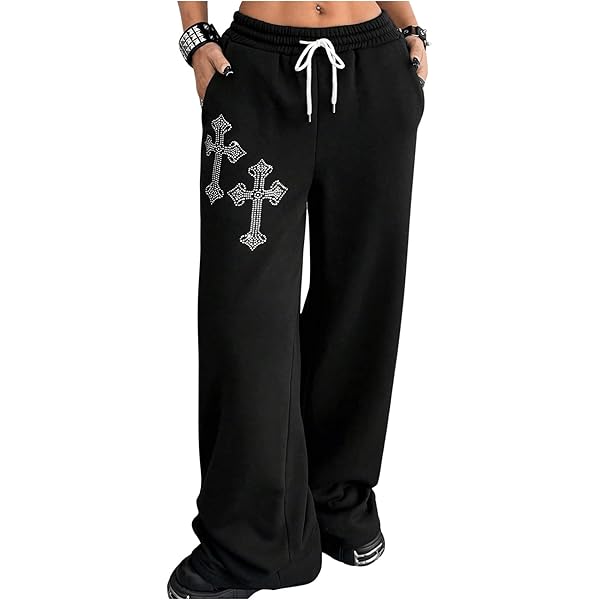 Amazon.com: WDIRARA Women's Rhinestone Drawstring Waist Wide Leg