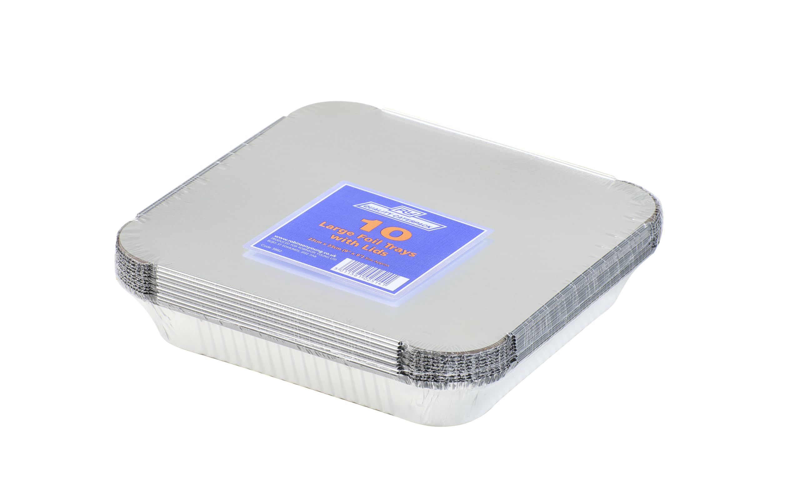 Caterpack Foil Trays With Lids, Large, Disposable Food Containers, 23cm x 23cm, Pack of 10