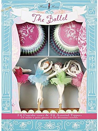 24 Cupcake Liners and 24 Cake Toppers Set For Girls Birthday Party Celebration Ballet Cupcake Decoration Kit