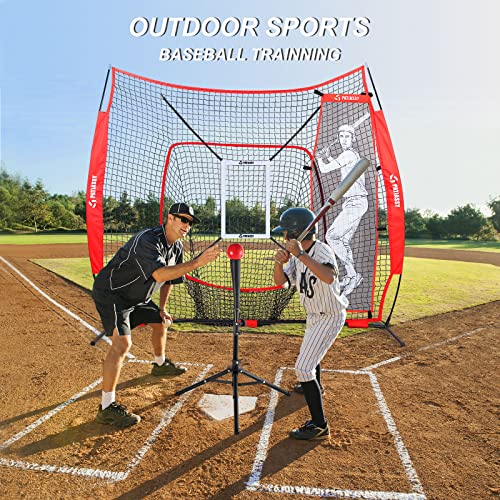 Patiassy 7'x7' Baseball & Softball Practice Hitting Pitching Net with Batting Tee, 2 Strike