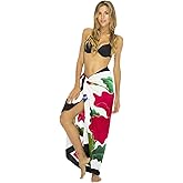 Back From Bali Womens Sarong Coverup Hand Painted Flower Swimsuit Wrap Skirt Beach Pareo with Coconut Clip