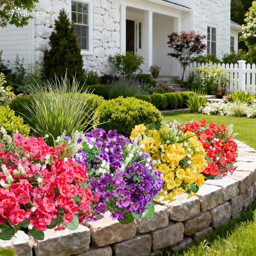 Faylifeway 16 Bundles Artificial Flowers for Outdoors, UV Resistant Fake Outdoor Flowers, Silk Faux Flowers for Outside Planters,Garden,Porch,Yard,Home Decor(Mixed Color)