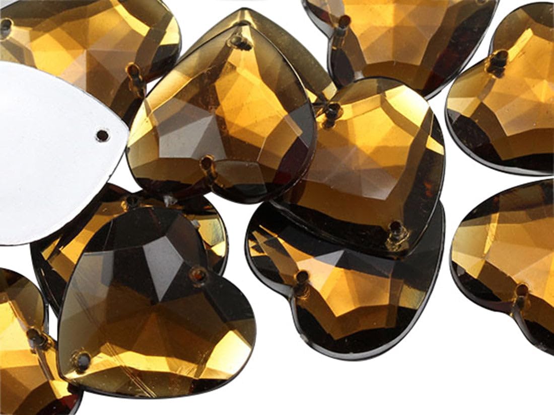 Allstarco 20mm Brown Smokey Topaz CH25 Flat Back Sew On Heart Rhinestones Beads for Crafts Plastic Acrylic Gems with Holes for Sewing, Clothing Embelishments, Costume Cosplays - 25 Pieces