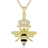 YAFEINI Bee Necklace Queen Bee Pendant Honeycomb 925 Sterling Silver Crown Jewelry Gifts for Women Girls