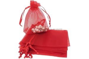 THEDISPLAYGUYS FOR YOUR MODERN LIVING TheDisplayGuys 100-Pack 3x4 Red Sheer Organza Gift Bags with Drawstring, Jewelry Candy Treat Wedding Party Favors Mesh Pouch