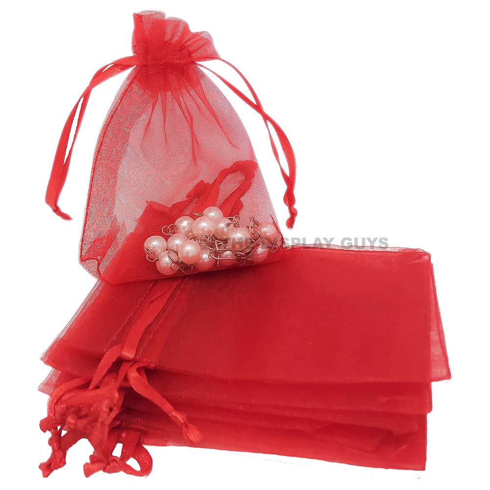 TheDisplayGuys 100-Pack 10x7.5cm Red Sheer Organza Gift Bags with Drawstring, Jewelry Candy Treat Wedding Party Favors Mesh Pouch โ image 1