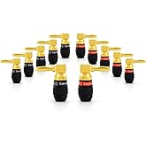 Sewell Deadbolt Right-Angle Banana Plugs, 6 Pairs Quick Connect Gold Plated Speaker Plugs 90 Degree