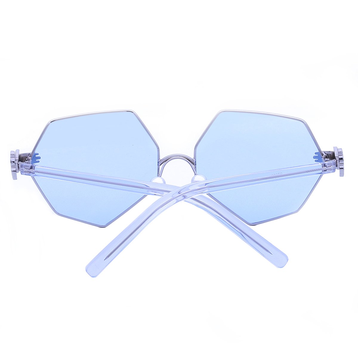 WISH CLUB Women Polygon Sunglasses Flat Clear Transparent Lens Fashion Metal Frame UV 400 Fashion Trendy Glasses (Blue)