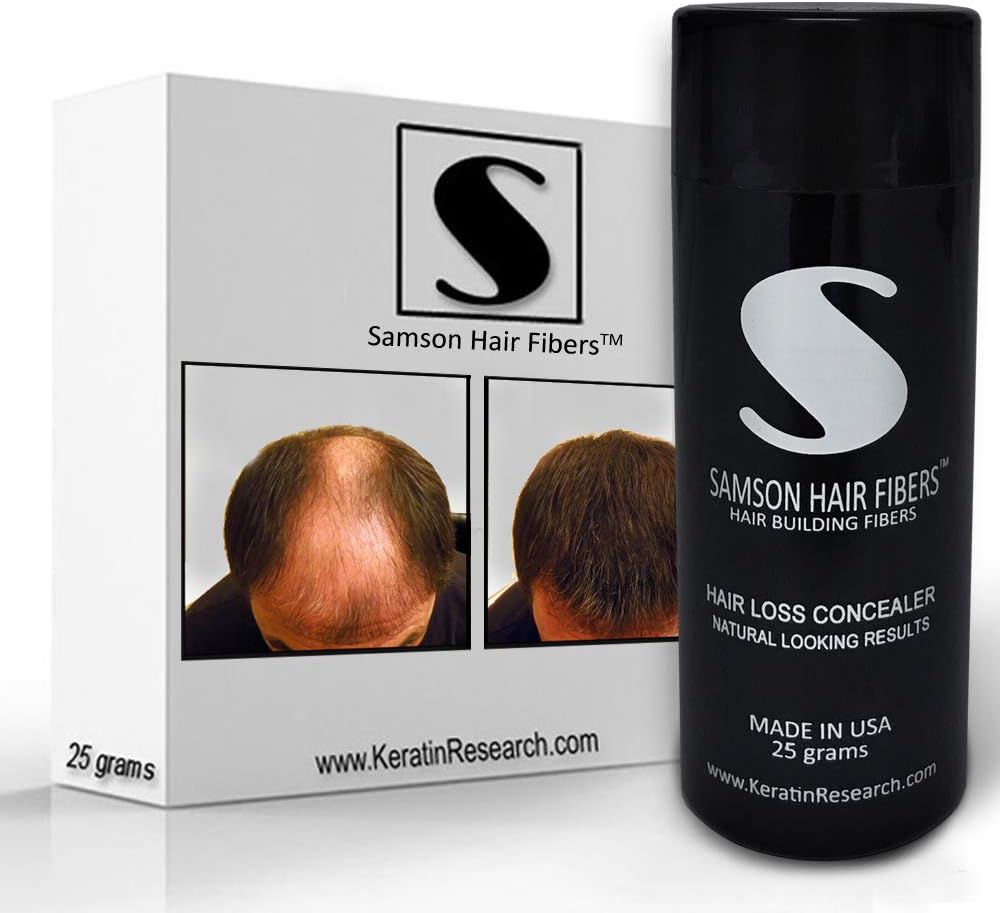 Keratin Hair Loss Fibers MEDIUM BROWN color Large 25gr refillable CONTAINER Hair Loss Concealer By Samson Made in USA
