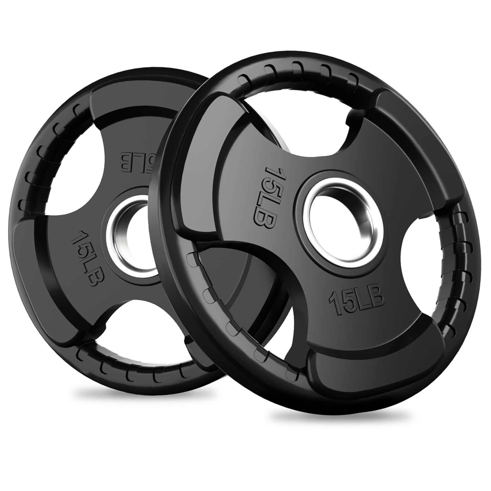 RitFit Weight Plates for Barbell, 2-Inch Olympic Rubber Grip Plates for Weightlifting and Strength Training in Home & Gym, Single, Pair and Sets(15LB，Pair) Image